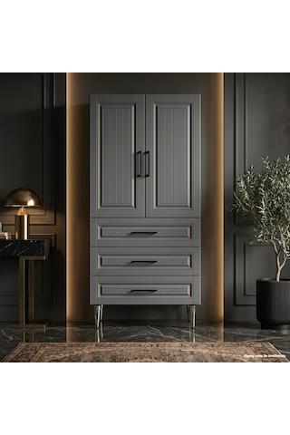Avignon Çok Amaçlı Dolap 60 Cm 2 Kapak 3 Çekmece Soft Antrasit - Çok Amaçlı Kiler Dolabı Gri