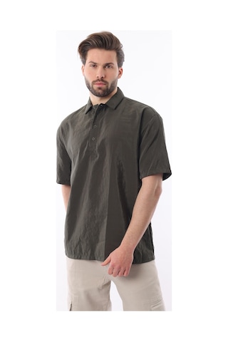Madmext Haki Oversize Rahat Kesim Kısa Kollu Gömlek 6744