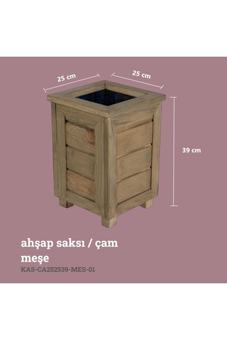 Kaf Ahşap Dekoratif Ahşap Saksı- Yüksek / Meşe