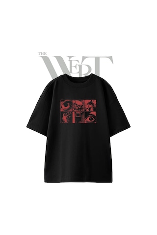 Thewert Goz Kafatasi Korku Tasarım Baskılı Ünisex Siyah Oversize T-shirt