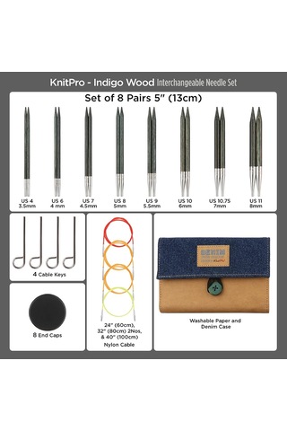 Knitpro - Değiştirilebilir İğne Setiwood Indigo - 1 Set