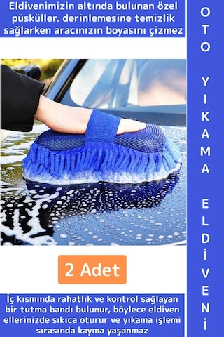Ergonomik Oto İç Dış Bakım Temizlik Çizilme Önleyen Özel Püskül Premium Araba Yıkama Eldiveni 2 Adet