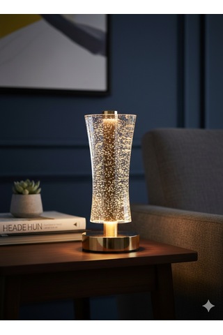 Şarjlı Dekoratif Camlı Masa Lambası - 3 Modlu Led Aydınlatma Renkli