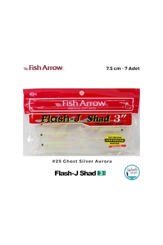 Fish Arrow Flash J Shad 7.5cm 3'' 29 Ghost Silver Aurora Silikon Balık 7 Adet