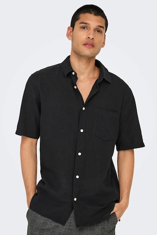 Only & Sons Erkek Onscaıden Kısa Kollu Tek Cepli Keten Gömlek 22031805 Siyah Siyah