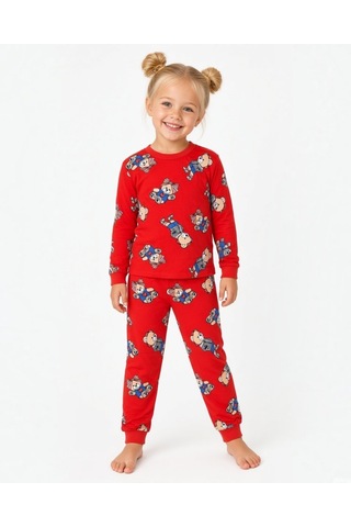 Seabubbles Teddy Bear Unisex Çocuk Pijama Takım Kırmızı