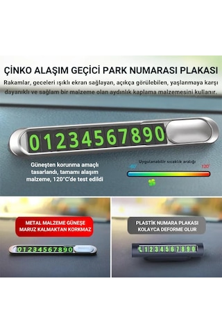 Polham Metal Araç İçi Geçici Park Numaratörü, Gizlenebilir Numaralı, Fosforlu, Manyetik Numaralı Numaratör