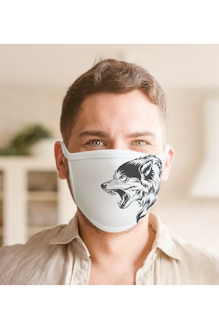 Kurt Tasarımlı Yıkanabilir Maske Beyaz
