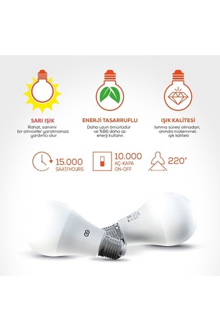 Günsan 3'lü Led Ampul 9w Sarı Işık E27 3000k 825 Lümen 3 Adet