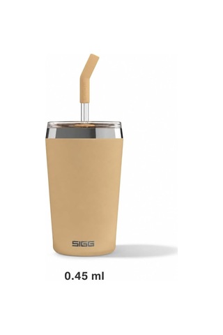 Helia Termos Bardak, 0,45l, Çift Cidarlı Çelik, Cam Pipetli, Somon Renk Çok Renkli
