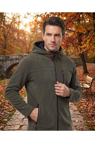 Luxıc Core Erkek Kapüşonlu Füme Polar 3 Cepli Fermuarlı Sıcak Tutan Kışlık Outdoor Hoodie Günlük Stilpro