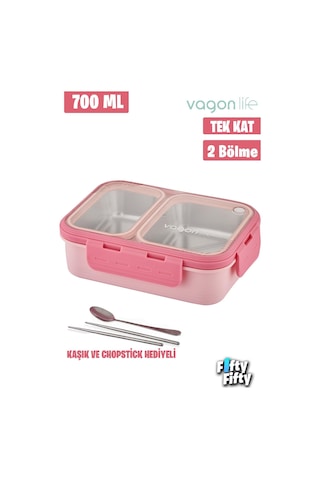 Vagonlife Lunch Box 700 Ml Tek Kat İki Bölmeli Metal Kaşıklı fflbox7096