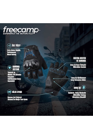 Freecamp Power Yarım Parmak Motosiklet Eldiveni-siyah-mavi