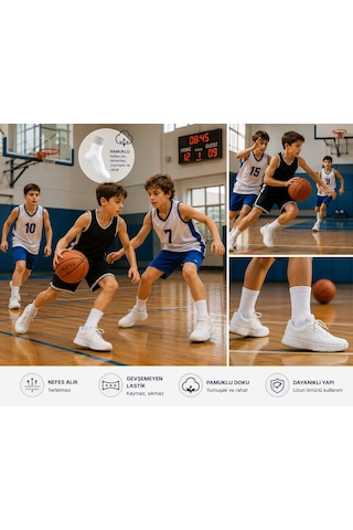 Km Collections Çocuk Tenis Çorabı 6 Çift Pamuklu Beyaz