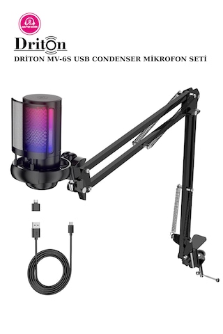 Driton Driton Youtuber Mikrofon Mv-6s Siyah Rgb Usb Oyuncu Yayınc