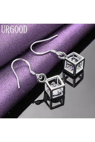 925 Ayar Gümüş Aaa Zirkon Kare Damla Küpe Takı