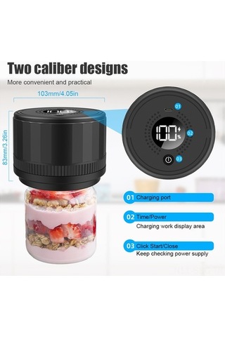 Pazly Şarj Edilebilir Vakumlu Kavanoz Kapak - Güçlü Emiş & Led Ekran Siyah Siyah