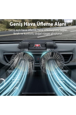 Ally F410 Usb Çift Başlıklı Araç Fanı Oto Fan Vantilatör Ve Numaratör, Siyah