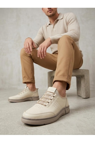 Marcomen 23034 Erkek Hakiki Deri Streç Casual Ayakkabı Bej