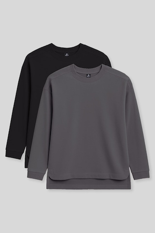 Tommylıfe Rahat Form O Yaka 2li Paket Siyah-koyu Gri Kadın Tunik Sweatshirt - 97305 Siyah - Gri