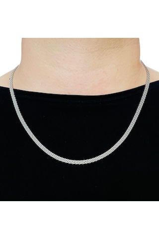 Silver Hasır Örme Çelik Zincir Erkek Kolye 65 Cm 5mm Silver