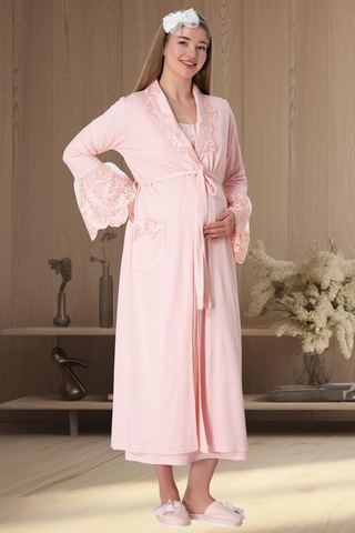 Mecit 5354 Pudra Sabahlıklı Lohusa Gecelik Takım