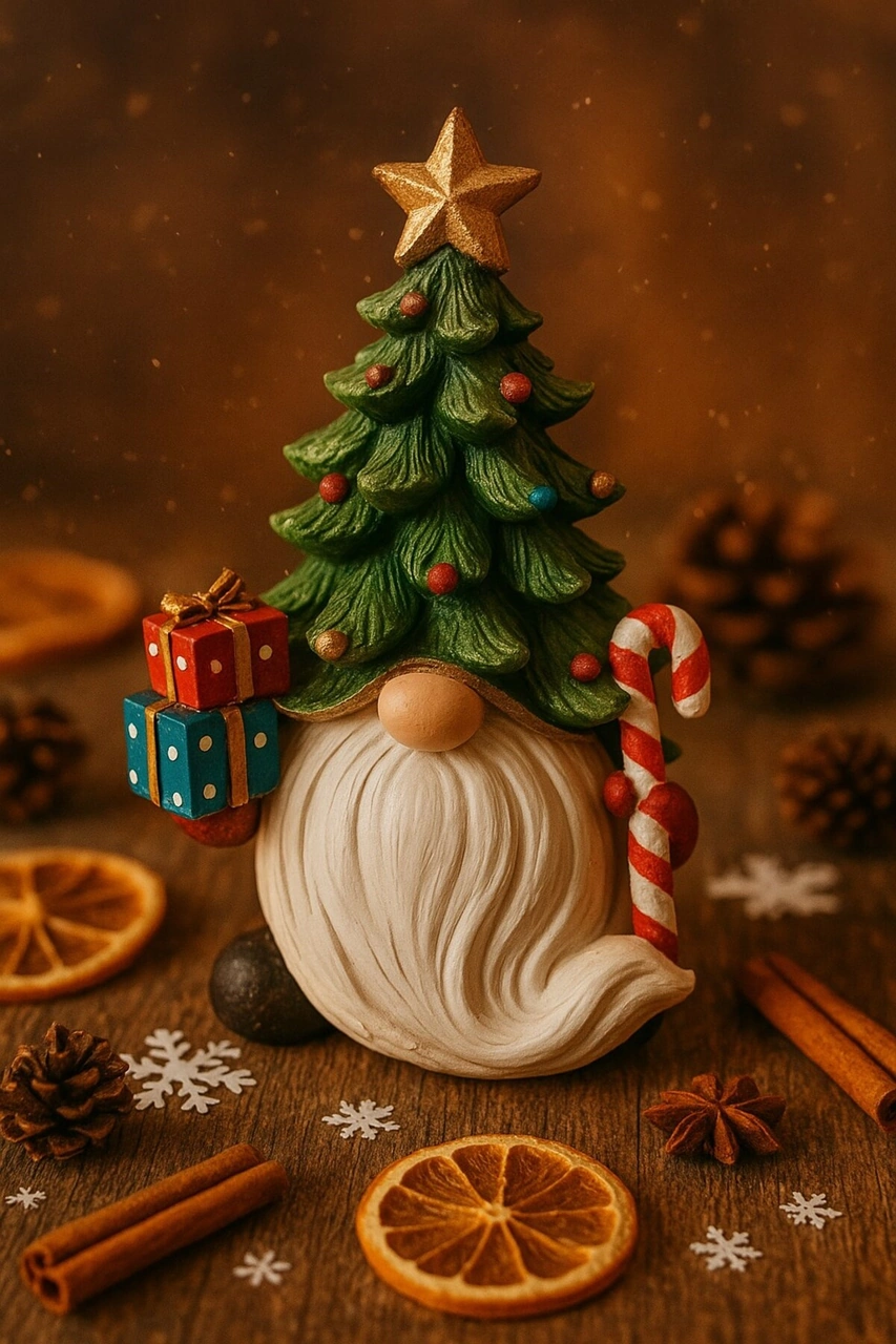 Noel Baba Sakallı Çam Ağacı Figürlü Yılbaşı Christmas El Yapımı Süs Polyester Hediye Biblo 19 Cm Kırmızı