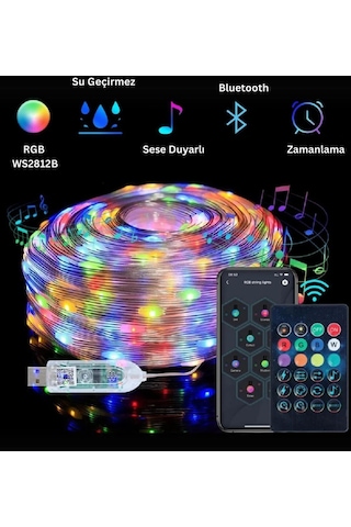 Rgb Peri Led, 10 Metre, 100 Led, Usb Girişli, Ws2812b Animasyonlu, Telefon Kontrollü, Kumandalı Led