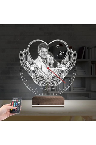 Luvivia Kalp Sevgiliye Hediye V5 Fotoğraflı Saatli 3d Lamba - Masa Gece Lambası