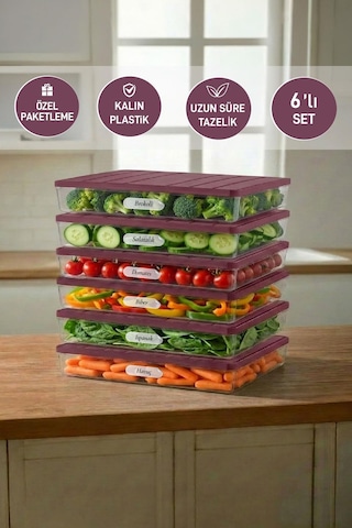 Selka Home 6 Adet 2,5 Lt. Nora Organizer Buzdolabı Buzluk Düzenleyici Saklama Kabı