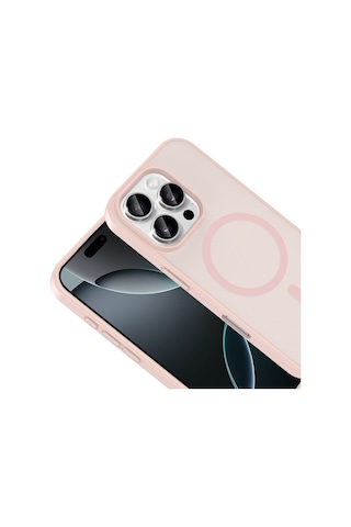 Apple Uyumlu iPhone 16 Pro Kılıf Magsafe Şarj Özellikli Mat Tasarım Lüx Babet Kapak Pembe