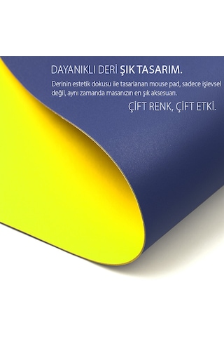 Imp-019 Pu Deri Mousepad Çift Taraflı Masa Matı 80x30 Kaymaz Su Geçirmez Sarı-lacivert