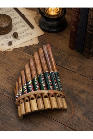 Pan Flüt El Yapımı Bambu Üflemeli Müzik Aleti 10'lu 24 X 13 Cm Otantik Dekoratif Enstrüman