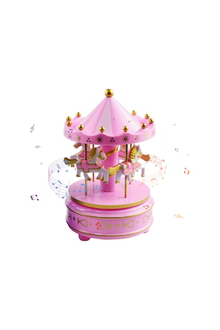 Reedark Döner Atlı Karusel Müzik Kutusu - Çocuklar İçin Doğum Günü Ve Noel Hediyesi Pembe