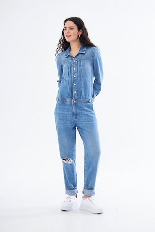 Düğmeli Uzun Kollu Denim Tulum 001