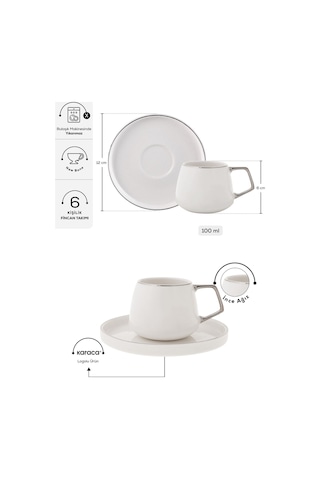 Karaca Streamline Saturn 6 Kişilik Kahve Fincanı Takımı 100 ml Platin
