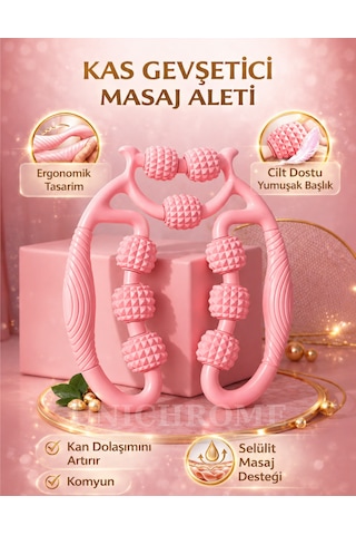 Kas Gevşetici Sıkılaştırıcı Masaj Aleti 9 Tekerlekli Lenf Drenaj Rulosu - Bacak Selülit Azaltıcı Açık Pembe