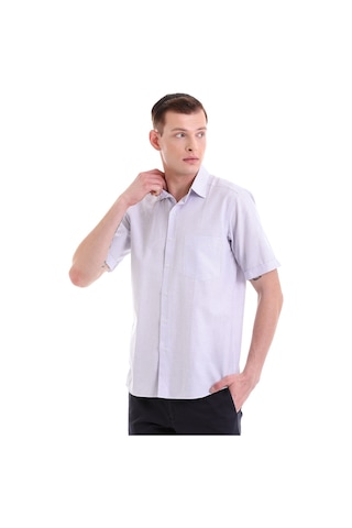 Hatemoğlu Lila Comfort Fit Kareli Pamuklu Slim Yaka Kısa Kollu Klasik Göml Lila