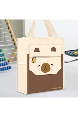 Suntek El Çantası Sevimli Üst Saplı Cepli Çocuk Tote İş Kahverengi