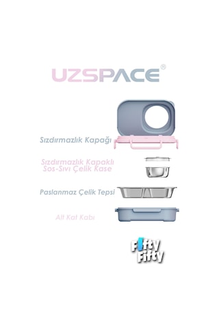 Uzspace 600 Ml Çorba Kaseli-çelik Kaşık Çatallı Paslanmaz Çelik Bento Lunch Box Yeni Nesil Sefer Tası-fflbox8021600 Pembe