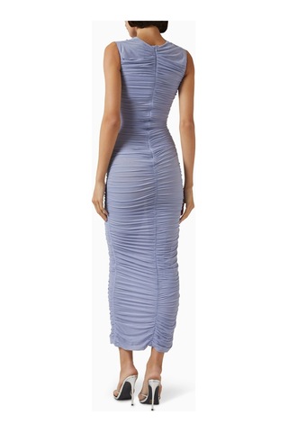 Marianna Senchine Flower Bloom Midi Dress, 3d Çiçek Detaylı Şık Elbise Mor