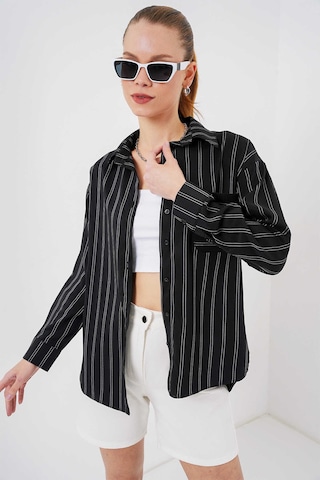 Gabria Çizgili Tek Cep Gömlek Siyah