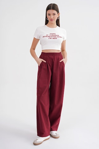 Mixray 4682 Kadın Beli Lastikli Jogger Bol Keten Pantolon Bordo