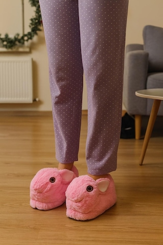 Modaonn Kadın Hayvanlı Kışlık Peluş Tavşan Panduf Ev Terliği Pembe