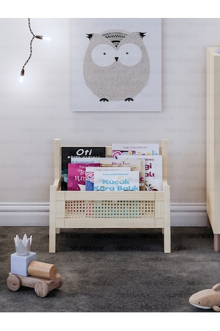 Baby Shark Hazeranlı Masif Ahşap Montessori Bank Kitaplık Ve Hazeran Dergilik Ahşap