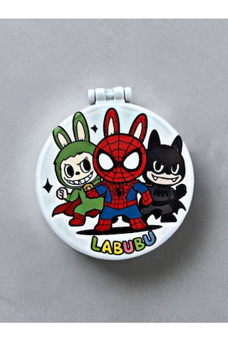 Labubu Baskılı Plastik El Aynası. Çap: 9cm. Çift Taraflı Ayna. Çok Renkli