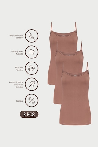 Auw Kadın İp Askılı Pamuklu Modal Basic Atlet 3'lü - Softfit Bronz
