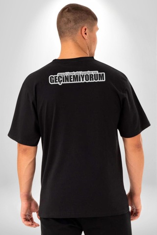 Asgari Üçret Gibi İnsanlar Var Geçinemiyorum Yazılı Pamuklu Unisex Oversize Sırt Dijital Baskılı Siyah T-shirt Siyah