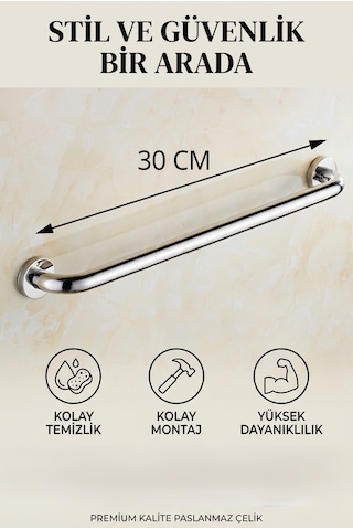 30 Cm Yaşlı Engelli Tutunma Barı Banyo Wc Destek Kolu Açık Gri