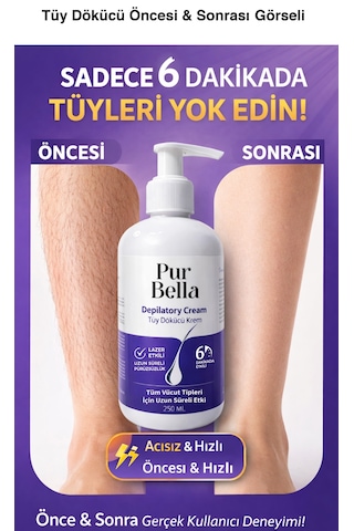Pur Bella Tüy Dökücü Krem 6 Dakikada Etkili Aloe Vera & E Vitaminli Tüm Cilt Tipleri